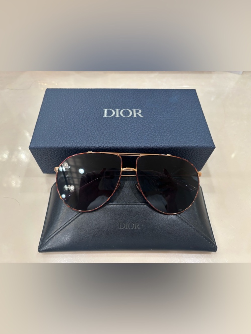 Dior Rose Gold Frame Sunglasses with Black Lenses